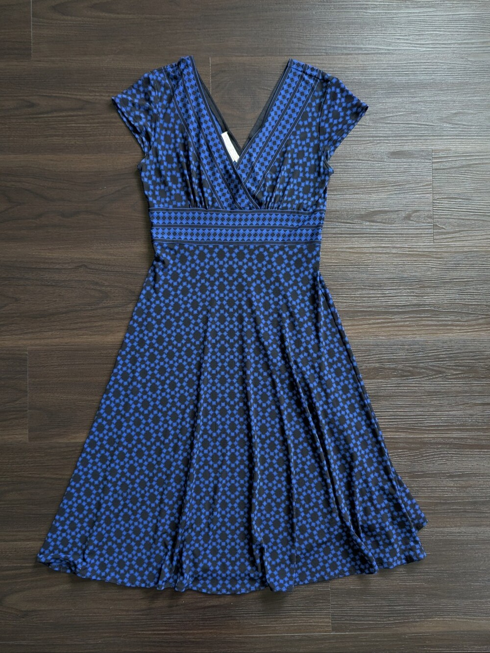 Maggy London Blue and Black Midi Dress 4 Summer Cocktail Mod Chic Office Siren